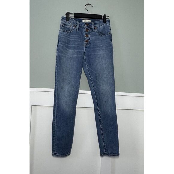Madewell Denim - Madewell 9'' Mid-Rise Skinny Crop Womens 26 Blue Medium Wash Button Fly